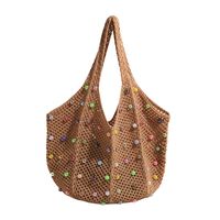 Women's Large Fabric Solid Color Vacation Beach Pearls Weave Open Shoulder Bag sku image 1