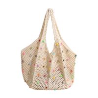 Women's Large Fabric Solid Color Vacation Beach Pearls Weave Open Shoulder Bag sku image 3