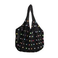 Women's Large Fabric Solid Color Vacation Beach Pearls Weave Open Shoulder Bag sku image 4