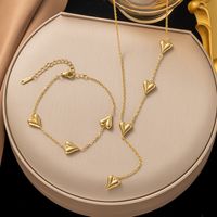 304 Stainless Steel 18K Gold Plated Vintage Style Streetwear Plating Heart Shape Bracelets Necklace main image 1