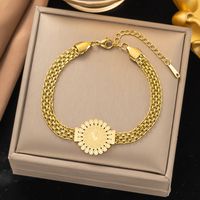 304 Stainless Steel 18K Gold Plated Vintage Style Classic Style Commute Polishing Plating Portrait Flower Bracelets main image 3