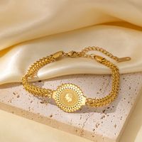 304 Stainless Steel 18K Gold Plated Vintage Style Classic Style Commute Polishing Plating Portrait Flower Bracelets main image 5