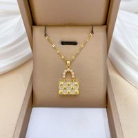 Titanium Steel Copper Simple Style Classic Style Inlay Bag Pearl Zircon Pendant Necklace main image 1