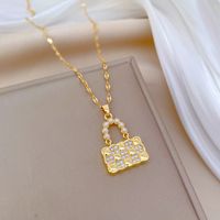 Titanium Steel Copper Simple Style Classic Style Inlay Bag Pearl Zircon Pendant Necklace sku image 1