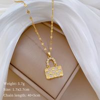 Titanium Steel Copper Simple Style Classic Style Inlay Bag Pearl Zircon Pendant Necklace main image 2