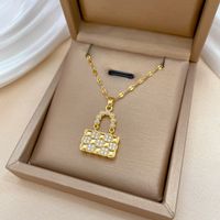 Titanium Steel Copper Simple Style Classic Style Inlay Bag Pearl Zircon Pendant Necklace main image 5