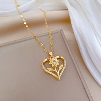Titanium Steel Copper Simple Style Classic Style Hollow Out Inlay Heart Shape Flower Zircon Pendant Necklace main image 5