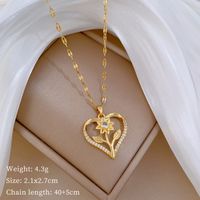 Titanium Steel Copper Simple Style Classic Style Hollow Out Inlay Heart Shape Flower Zircon Pendant Necklace main image 2