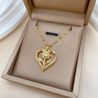 Titanium Steel Copper Simple Style Classic Style Hollow Out Inlay Heart Shape Flower Zircon Pendant Necklace main image 4