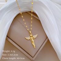 Titanium Steel Copper Simple Style Classic Style Inlay Angel Wings Zircon Pendant Necklace main image 2