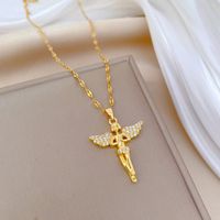 Titanium Steel Copper Simple Style Classic Style Inlay Angel Wings Zircon Pendant Necklace sku image 1