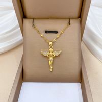 Titanium Steel Copper Simple Style Classic Style Inlay Angel Wings Zircon Pendant Necklace main image 4