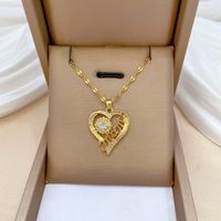 Titanium Steel Copper MAMA Simple Style Classic Style Hollow Out Inlay Letter Heart Shape Flower Zircon Pendant Necklace main image 5