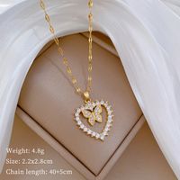 Titanium Steel Copper Simple Style Classic Style Hollow Out Inlay Heart Shape Butterfly Zircon Pendant Necklace main image 2