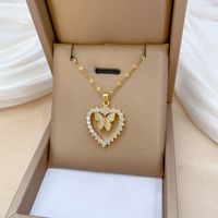 Titanium Steel Copper Simple Style Classic Style Hollow Out Inlay Heart Shape Butterfly Zircon Pendant Necklace sku image 1