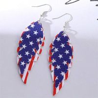 1 Pair Casual National Flag Star Printing Arylic Pu Leather Drop Earrings main image 5