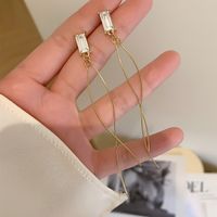1 Pair Casual Elegant Simple Style Rectangle Inlay Alloy Artificial Rhinestones Gold Plated Drop Earrings main image 3