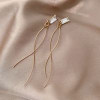 1 Pair Casual Elegant Simple Style Rectangle Inlay Alloy Artificial Rhinestones Gold Plated Drop Earrings main image 5