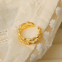 Copper 18K Gold Plated IG Style Simple Style Inlay Solid Color Zircon Open Rings main image 1