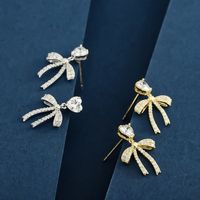 1 Pair Fairy Style Elegant Lady Bow Knot Plating Inlay Sterling Silver Zircon 14K Gold Plated Ear Studs main image 1