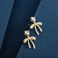 1 Pair Fairy Style Elegant Lady Bow Knot Plating Inlay Sterling Silver Zircon 14K Gold Plated Ear Studs main image 4