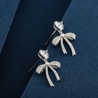 1 Pair Fairy Style Elegant Lady Bow Knot Plating Inlay Sterling Silver Zircon 14K Gold Plated Ear Studs main image 3