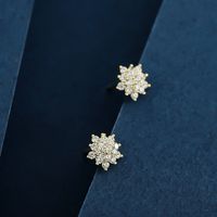 1 Pair Elegant Lady Flower Lotus Plating Inlay Sterling Silver Zircon 14K Gold Plated Ear Studs main image 4