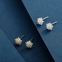 1 Pair Elegant Lady Flower Lotus Plating Inlay Sterling Silver Zircon 14K Gold Plated Ear Studs main image 1