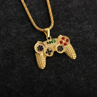 Wholesale Jewelry Hip-Hop Punk Gamepad 304 Stainless Steel Alloy Zinc Alloy Rhinestones Gold Plated Inlay Pendant Necklace sku image 1