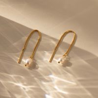 1 Pair Elegant Shiny Geometric Pearl Copper Drop Earrings main image 3