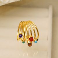 Copper 18K Gold Plated IG Style Chinoiserie Baroque Style Inlay Round Agate Tiger Eye Rings main image 4
