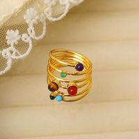 Copper 18K Gold Plated IG Style Chinoiserie Baroque Style Inlay Round Agate Tiger Eye Rings main image 7