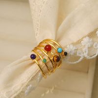 Copper 18K Gold Plated IG Style Chinoiserie Baroque Style Inlay Round Agate Tiger Eye Rings main image 1