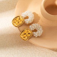1 Pair Elegant Luxurious Romantic Square Pearl Plating 304 Stainless Steel Gold Plated Drop Earrings main image 3