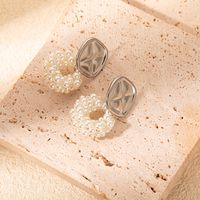 1 Pair Elegant Luxurious Romantic Square Pearl Plating 304 Stainless Steel Gold Plated Drop Earrings main image 5