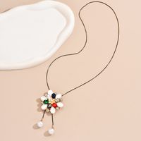 Wholesale Jewelry Sweet Shiny Flower Alloy Rhinestones Pearl Plating Inlay Sweater Chain Long Necklace main image 4