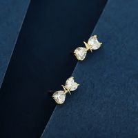 1 Pair Elegant Basic Classic Style Bow Knot Plating Inlay Sterling Silver Zircon 14K Gold Plated Ear Studs main image 4