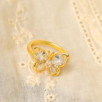 Copper 14K Gold Plated IG Style Basic Classic Style Inlay Butterfly Zircon Rings main image 1