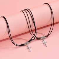 Wholesale Jewelry IG Style Simple Style Cross Alloy Leather Rope Zinc Alloy Zircon Inlay Pendant Necklace main image 4