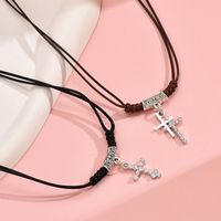 Wholesale Jewelry IG Style Simple Style Cross Alloy Leather Rope Zinc Alloy Zircon Inlay Pendant Necklace main image 5