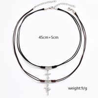 Wholesale Jewelry IG Style Simple Style Cross Alloy Leather Rope Zinc Alloy Zircon Inlay Pendant Necklace main image 6