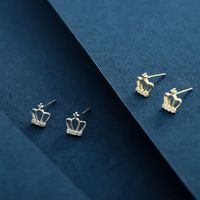 1 Pair Elegant Basic Classic Style Crown Plating Inlay Sterling Silver Zircon 14K Gold Plated Ear Studs main image 1