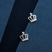 1 Pair Elegant Basic Classic Style Crown Plating Inlay Sterling Silver Zircon 14K Gold Plated Ear Studs main image 3