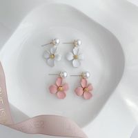 1 Paar Dame Süss Koreanische Art Blume Inlay Legierung Künstliche Perlen Tropfenohrringe main image 6