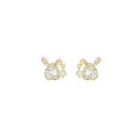 1 Pair Elegant Simple Style Commute Bunny Ears Heart Shape Plating Inlay Sterling Silver Zircon 14K Gold Plated Ear Studs main image 6