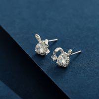 1 Pair Elegant Simple Style Commute Bunny Ears Heart Shape Plating Inlay Sterling Silver Zircon 14K Gold Plated Ear Studs main image 3