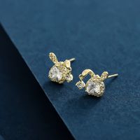 1 Pair Elegant Simple Style Commute Bunny Ears Heart Shape Plating Inlay Sterling Silver Zircon 14K Gold Plated Ear Studs main image 4