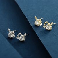 1 Paire Élégant Style Simple Commuer Oreilles De Lapin Forme De Cœur Placage Incruster Argent Sterling Zircon Plaqué Or 14K Boucles D'Oreilles main image 1