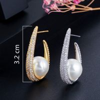 1 Pair Elegant Lady Classic Style Geometric Plating Inlay Brass Imitation Pearl Zircon Gold Plated Drop Earrings main image 2