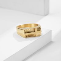 Simple Style Classic Style Commute Cross 304 Stainless Steel Gold Plated Men's Rings sku image 10